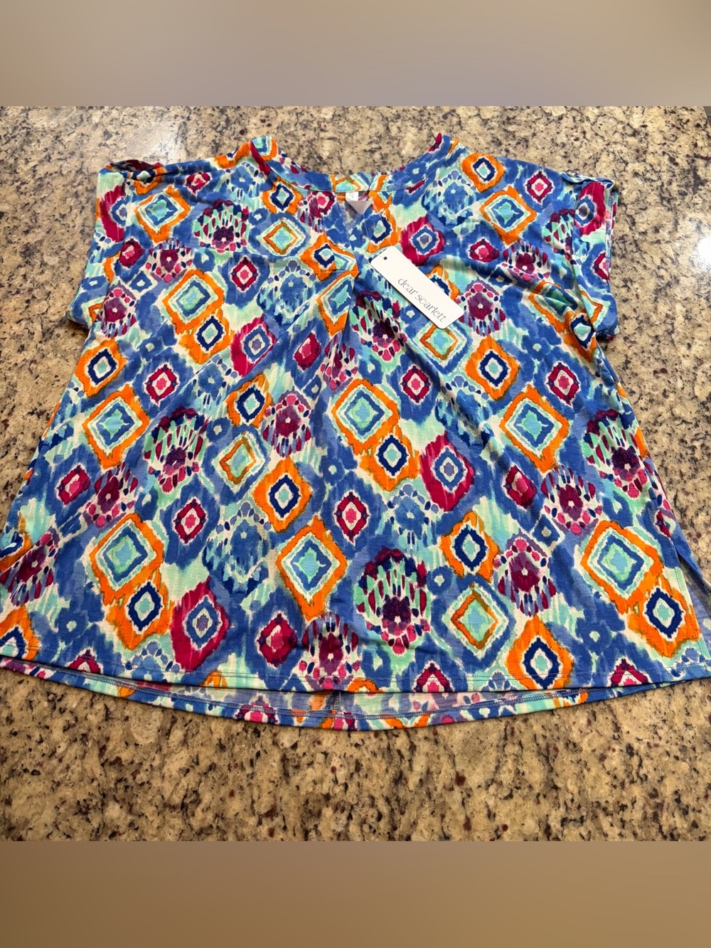 Dear Scarlett Multicolor Geometric Short-Sleeve Blouse